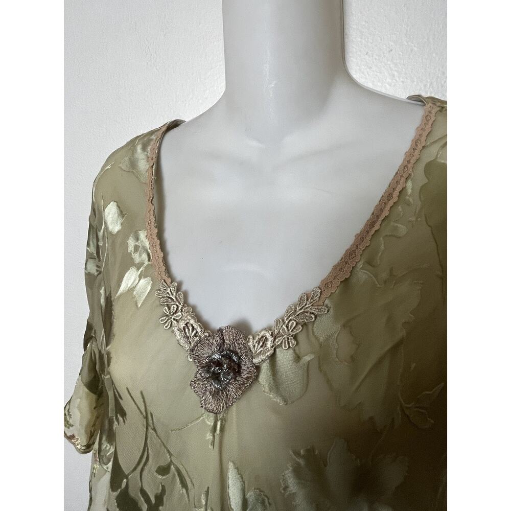 Vintage Spencer Alexis Silk Skirt Top Set Green Lace Velvet Burnout Size 12 - Picture 7 of 12